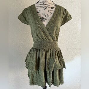 American Eagle Olive Green Mini Ruffle Dress